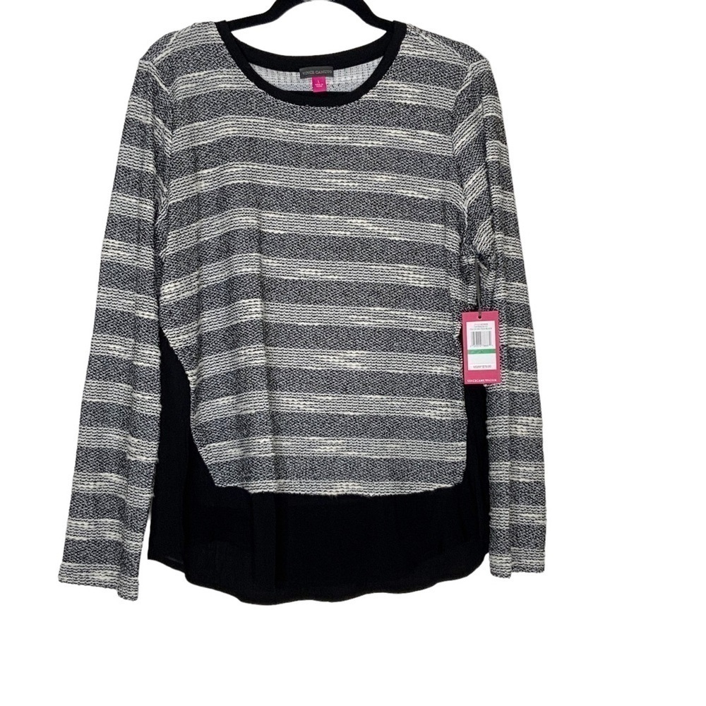 Vince Camuto grey and black stripe sweater top. Size L - Picture 1 of 7